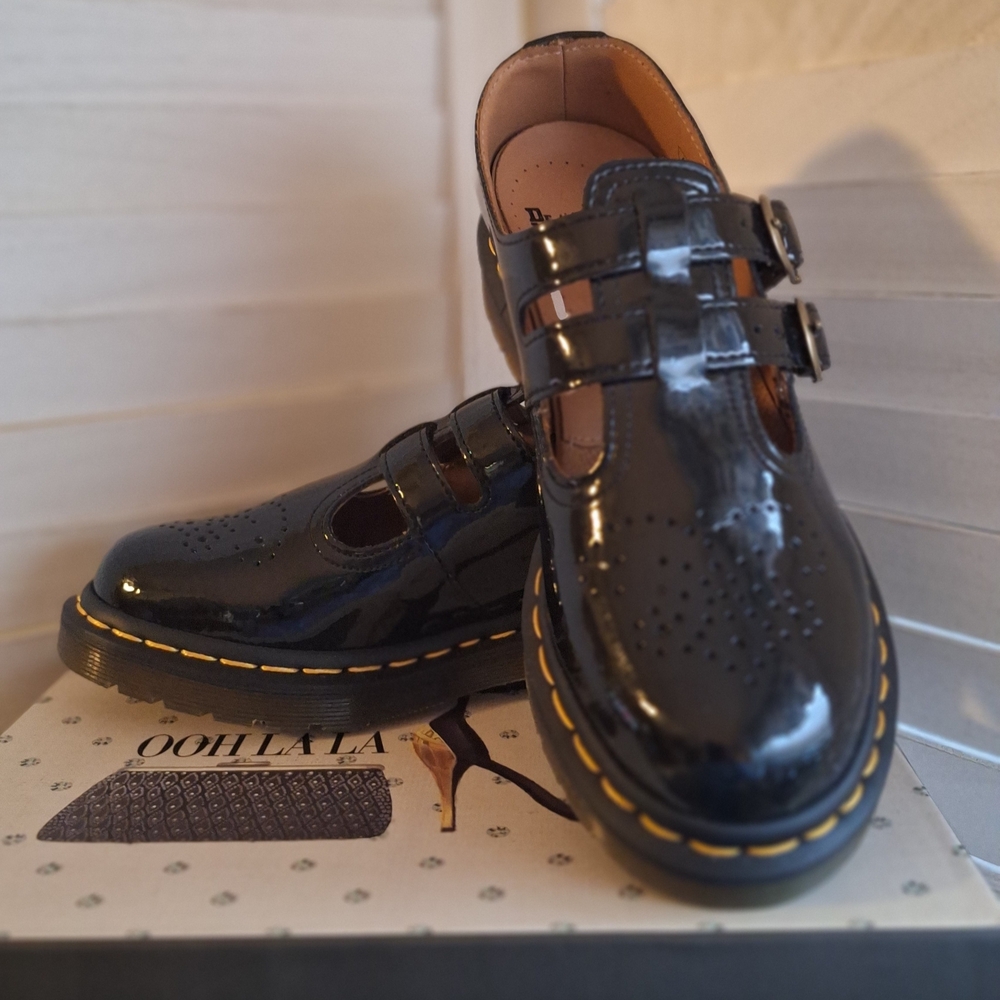 NWOT Dr. Martens Black Patent Leather Double-Strap Mary Jane Loafers
